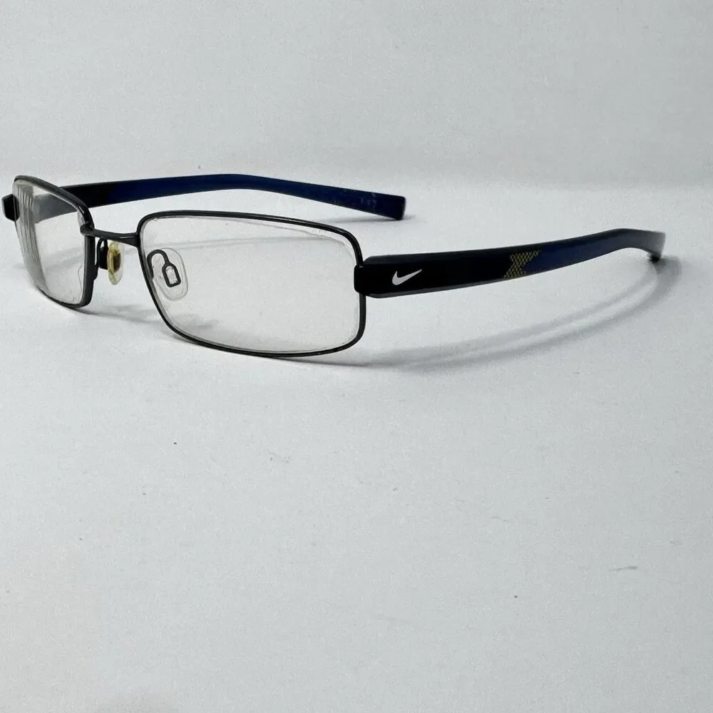 Nike 8079 410 Gunmetal Blue Rectangular Eyeglass Frames 52-17-145